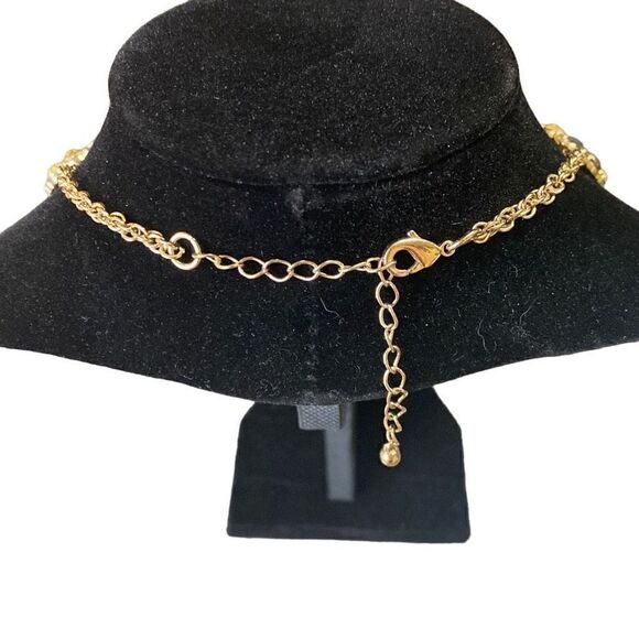 Statement Necklace Gold Tone Multicolor Rhinestone Flower Daisy Adj Length - Picture 3 of 3